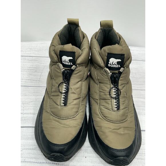 Sorel Womens Green Out N About III Puffy Zip Waterproof Faux Fur Snow Boots Sz 9 - Picture 2 of 11